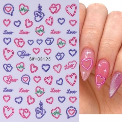 1 Pcs New Valentine's Day Nail Art Stickers 3D Colorful Love Heart Adhesive Slider Red Rose Decals Manicure Decorations Nail Supplies Nail Sticker