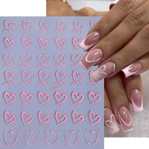 1 Pcs 3D Love Heart Nail Stickers Irregular Sweetheart French Stripe Lines Valentines Simple Design DIY Gel Polish Sliders Nail Decor Nail Sticker