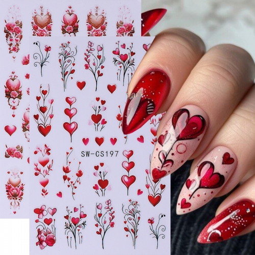 1Pcs Valentine's Day Nail Art Stickers 3D Red Rose Love Heart Nail Decals Manicure Decorations Nail Supplies Nail Sticker