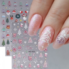 1Pcs Christmas Nail Stickers 5D Gold White Elk Snowflake Snowman Bow Star Tree DIY Winter Xmas Decal Slider Manicure  Nail Art Decoration