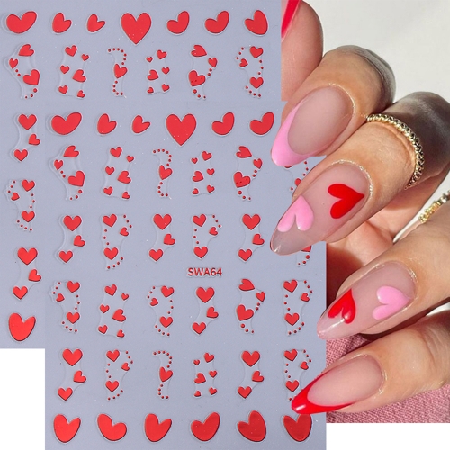 1Pcs 3D Leopard Lip Print Love Heart Nail Art Stickers Valentine's Day Design Pink Lip Print Adhesive Decals DIY Manicure Decorations Nail Stickers