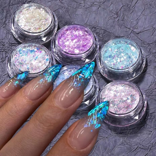 1Jar Rainbow Opal Nail Art Sequins Irregular Symphony Fairy Pieces Sequins Pink Purple Glitter DIY Nail Glitter Nail Sequins