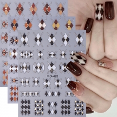 1pcs New Diamond Maillard  Nail Sticker Flower Nail Decoration Romantic Black White Brown Nail Decorate Self-adhesive Nail Decals