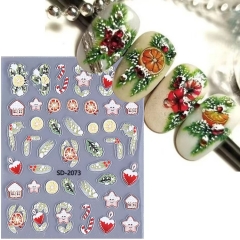 1 Pcs Christmas Cartoon Nail Stickers 3D Embossed Lemon leaves Adhesive Sliders Winter Snowflakes Christmas Tree Decals Manicure Decor Nail Sticker