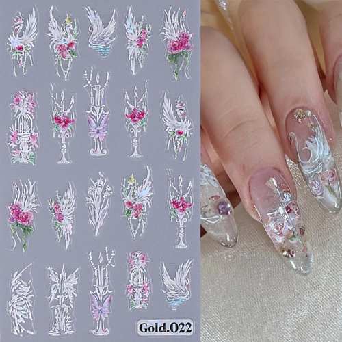 1Pcs  New Nail Stickers Wholesale Relief Swan Rose Oil Painting Candle Holder Pattern Nail Sticker