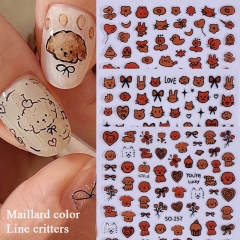 1Pcs Cartoon Cute Cat Nail Art Line Dog Graffiti Dog Rabbit Heart Star Nail Sticker Kawaii Flower Butterfly Bow Manicure Decal Nail Sticker