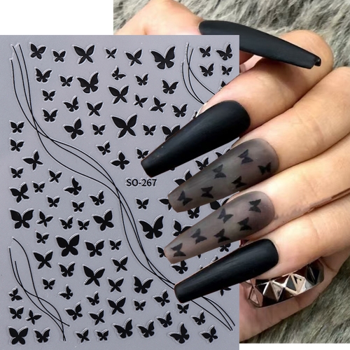 1Pcs Butterfly Nail Stickers Wearing Armor Fluttering Butterfly Back Adhesive Stickers Hot Stamping Silver Nail Sticker