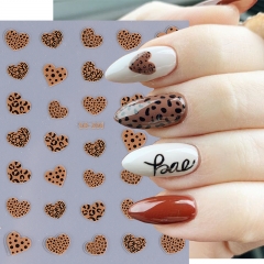 1Pcs Leopard Cow Spot Print Love Heart Nail Art Sticker Black Pink Brown Valentine's Day Decal Slider DIY Manicure Decoration Tips Nail Sticker