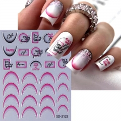 1Pcs  Gradient French Nail Art Stickers Kind Words Rose Pink Stripe Positive Energy French Lines Sliders Decals Manicure Decor Nail Art Decoration