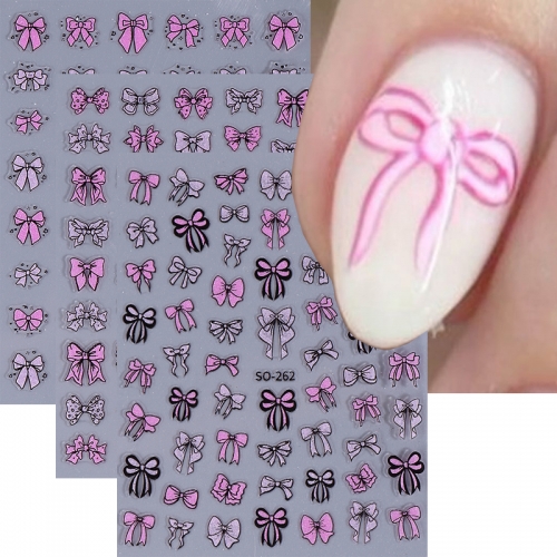 1Pcs Bowknots Nail Stickers 3D Cute Bow Nail Tips Decora Decals Pink Bowknots Nail Charms Adhesive Sliders