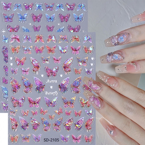 1Pcs Relief Shell Light Pink Butterfly Nail Stickers High Quality Design Adhesive Stickers Nail Art Decoration Nail Sticker