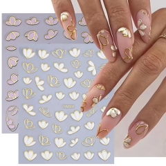 1Pcs 3D Pink White Flower Nail Stickers Metallic Love Line Floral Petals Daisy Sliders Decals Spring Elegant DIY Manicure Decoration Nail Sticker