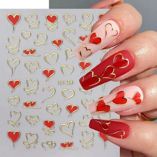 1Pcs 3D Red Love Heart Nail Art Stickers Charms Valentine Nail Design Decorations Decals Foils Tattoo Manicure Nail Sticker