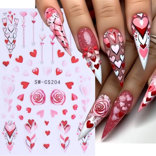 1Pcs 3D Valentine's Day Nail Art Stickers Red Rose Love Heart Letter Car Manicure Decals Decoration Nail Accessories Nail Sticker