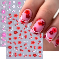 1Pcs French Line Flower Nail Art Stickers Red Pink Petal Floral Decals Spring Elegant Decoration DIY Manicure Accessories Nail Sticker