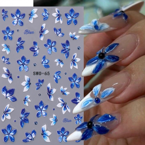 1Pcs Flower Nail Art Stickers Blue Purple Petals Floral Orchids Lily Sliders Decals Spring Elegant Decor Manicure Accessories Nail Sticker