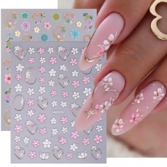 1Pcs 3D Pink White Flower Nail Stickers Metallic Love Line Floral Petals Daisy Sliders Decals Spring Elegant DIY Manicure Decoration  Nail Sticker