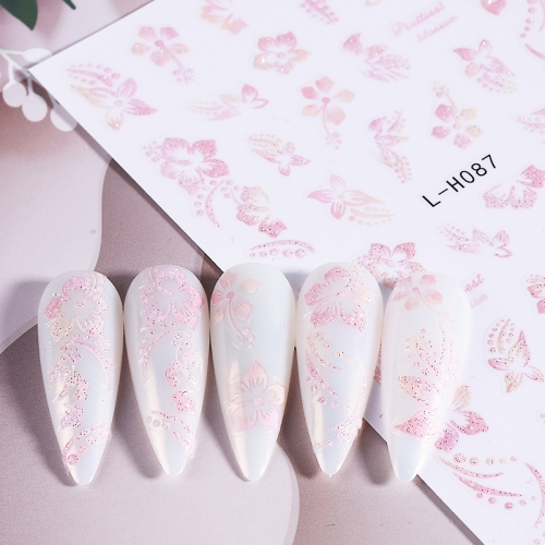 1Pcs Spring High Glitter Silver Flower Daisy Ice Flower Butterfly Adhesive 3D Nail Sticker