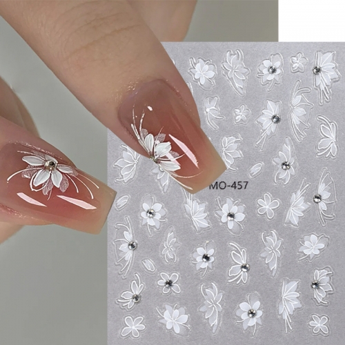 1Pcs  White Lace Flower Nail Art Sticker Floral Charm Adhesive Sliders Butterfly Elegant Simple Line Design Manicure Decal Nail Sticker