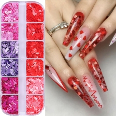 1box Love Heart Nail Sequins Mix Color Valentines Red Lip Letter Flakes Slice Glitter Nail Art Paillette Manicure Decor Tips Nail Sequins