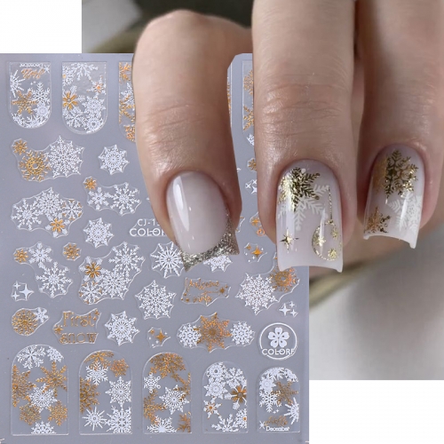 1Pcs 3D Snowflake Nail Art Decals White Gold Christmas Deer Designs Self Adhesive Stickers New Year Winter Sliders Decorations Nail Sticker