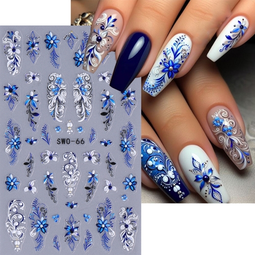 1Pcs 3D Flower Nail Art Stickers Blue Purple Petals Floral Orchids Lily Sliders Decals Spring Elegant Decor DIY Manicure Accessories Nail Sticker