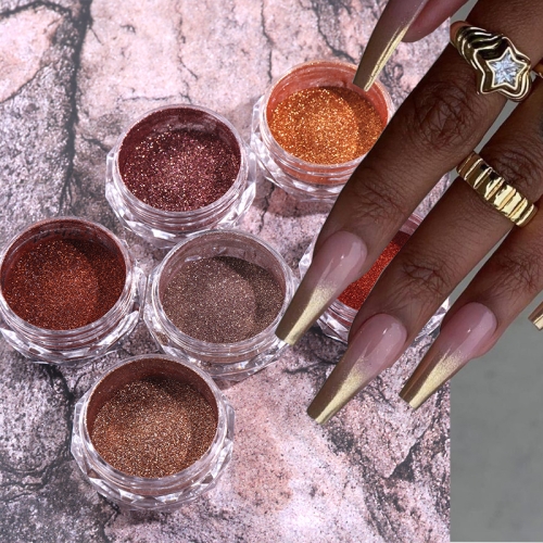 1Set Nail Mirror Glitter Powder Metallic Autumn Series Chrome Pigment Dust Metal Effect Decoration Nail Powder