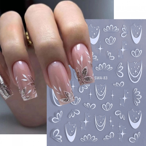 1 Pcs French Flowers Nail Art Stickers Glitter Half Petals Florals Adhesive Decals Spring Decoration DIY Manicure Accessories Nail Sticker