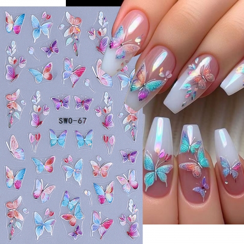 1Pcs 3D Wings Butterfly Nail Art Stickers Butterfly Lily Flower Dark Black Designs Adhesive Sliders Decals DIY Manicure Decoration Nail Sticker