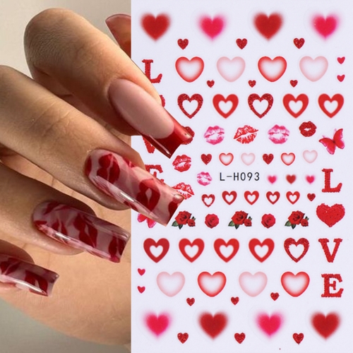 1Pcs Red Heart Nail Stickers 3D Valentines Cartoon Sweet Love Heart Lips Letter Rose Butterfly DIY Romantic Nail Decor Nail Sticker