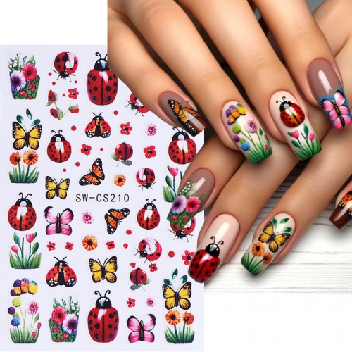 1Pcs Flower Nail Art Stickers Insect Ladybug Bee Butterfly Rose Lavender Tulip Petals Leaves DIY Spring Summer Manicure Decoration Nail Art Decorat