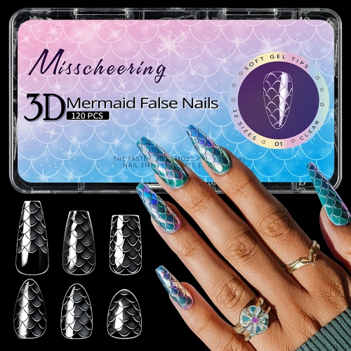 1Box 3D Mermaid Almond Nail Ballet Nail False Nails Full Cover Fake Nail Supplies Nail Tips