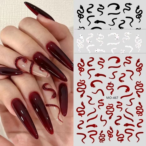 1Pcs Snake Nail Art Sticker Roll Snake White Black Red Snake Nail Decals Design Nail Sticker