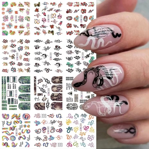 1 Pcs Snake Nail Water Transfer Sticker Snake Flower Pattern Spring New Year Decals Chinese Rose Manicure Nail Sticker