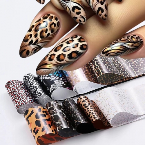 1pack or 1box Winter Laser Leopard Pattern Nail Art Foils Transfer Sliders Nail Sticker Nail Art Decoration