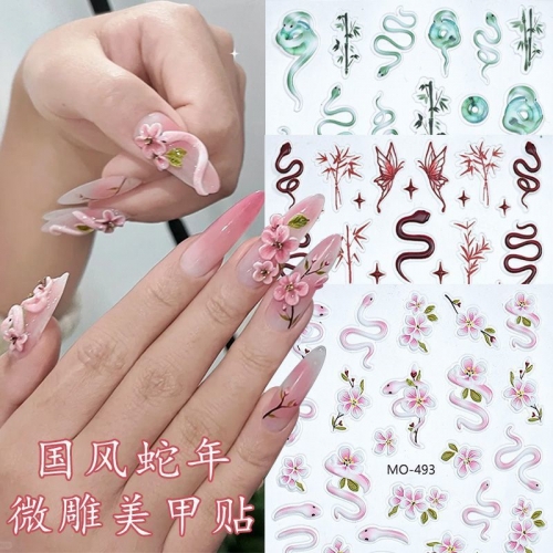 1Pcs Cute Flower Nail Stickers Petals Blossom Snake Self-Adhesive Manicure Decal DIY Charms Foils Decor Nail Sticker