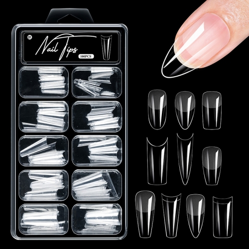 100Pcs/box Fake Nail Full/Half Cover Transparent Acrylic Nail Nails Extension Manicure Tools Seamless Nail Decor Almond Nail Fake Nail