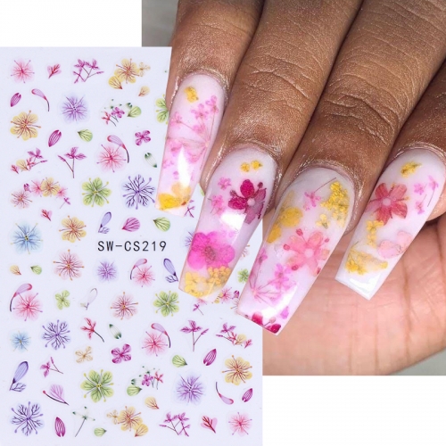 1Pcs Purple Pink Flower Nail Stickers 3D Spring Summer Lace Petals Floral DIY Gel Polish Decals Sliders Nail Art Decoration Nail Sticker