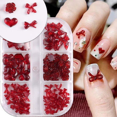 1Box 3D French Bowknot Nail Simple Bow  Heart Rose Nail Decoration Fashion DIY Manicure Accessories Nail Decoration