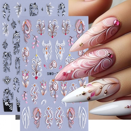 1Pcs 3D Vine Flower Nail Art Stickers Petal Floral Stripes Line Sliders Nail Decals Spring Style DIY Manicure Decoration Nail Stickers