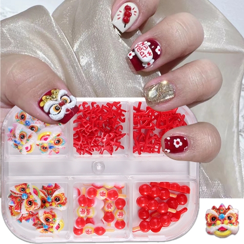 1Box Winter New Year Candied Haws Lion Dance 3D Nail Decoration Fashion DIY Manicure Accessories Gifts Nail Decoration