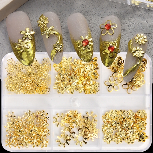 1Box Gold Flower Nail Charms Metal Rivets Accessories Nail Art Decorations 3D Nail Decoration