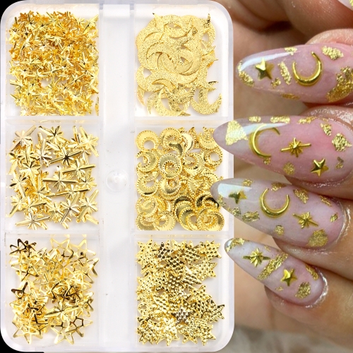 1Box Hot Gold Star Moon Nail Charms Metal Accessories Nail Art Decorations 3D Nail Decoration