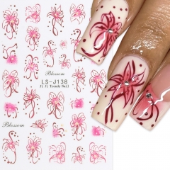 1Pcs Pink Flower Nail Stickers Lily Flower Petal  Summer Decal Slider DIY Manicure Decoration Nail Sticker