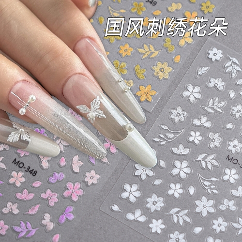 1Pcs Spring Color Flower Nail Stickers 3D Embroider Flower Petal Decal Slider DIY Manicure Decoration Nail Sticker