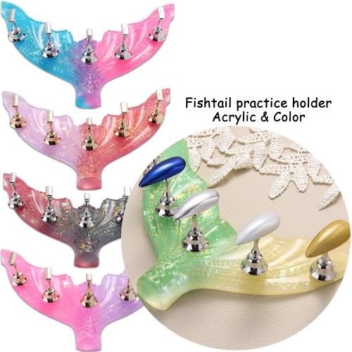 1set Mermaid Tail Glitter Acrylic Nail Holder Practice Display Stand for Nail Art Training Nail Organizer for Press On Nails Tool