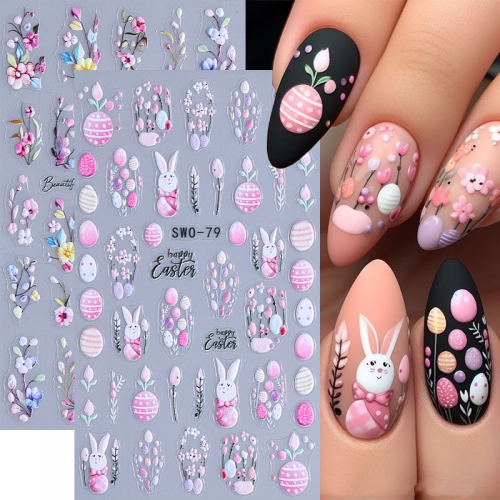 1Pcs 3D Easter Cartoon Rabbit Nail Stickers Flower Decal Slider DIY Manicure Decoration Nail Sticker