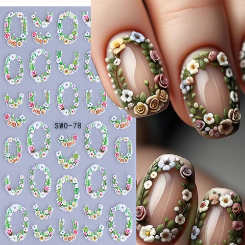 1Pcs 3D Spring Daisy Rose Nail Stickers White Flower Decal Slider DIY Manicure Decoration Nail Sticker