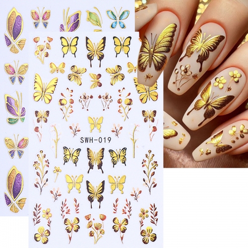 1Pcs Spring Gold Flower Star Nail Stickers Flower Petal Butterfly Spring Decal Slider DIY Manicure Decoration Nail Sticker