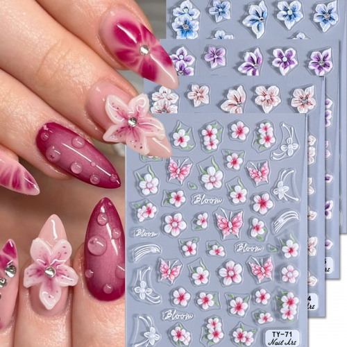 1Pcs 5D Spring Summer Ice Flower Cherry Blossom Nail Stickers Peach Blossom Spring  Decal Slider DIY Manicure Decoration Nail Sticker